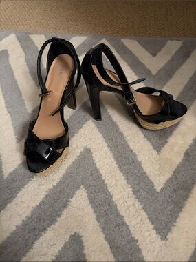 Mossimo Supply Co. Black Patent Wedge Sandals with Ankle Strap